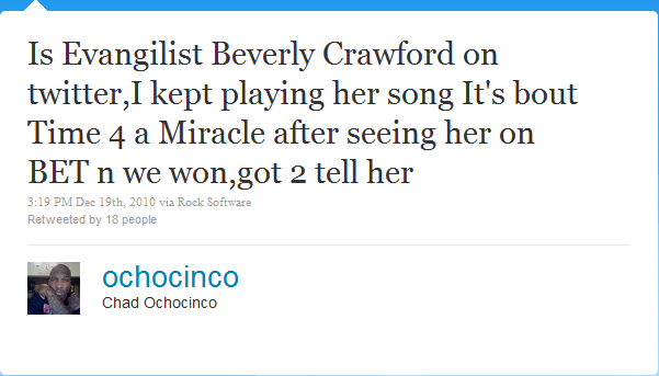 NFL Star Chad Ochocinco credits singer Beverly Crawford in Win
