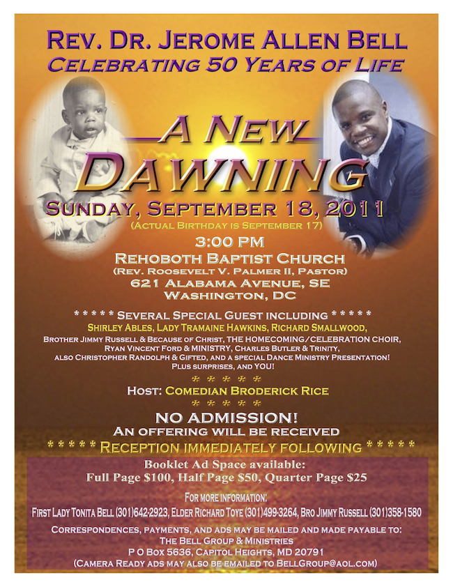 Pastor Jerome Bell Celebrates 50 Years with Celebration Featuring Richard Smallwood, Comedian Broderick Rice, Lady Tramaine Hawk