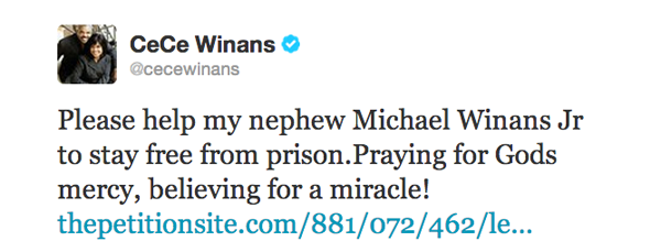 CeCe Winans tweets asking her fans to help keep her nephew Michael Winans Jr. out of prison