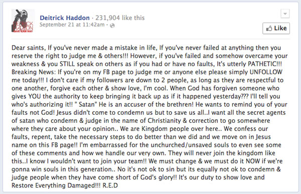 Deitrick Haddon writes letter to facebook fans, says unfollow me if you&#8217;re going to keep judging me