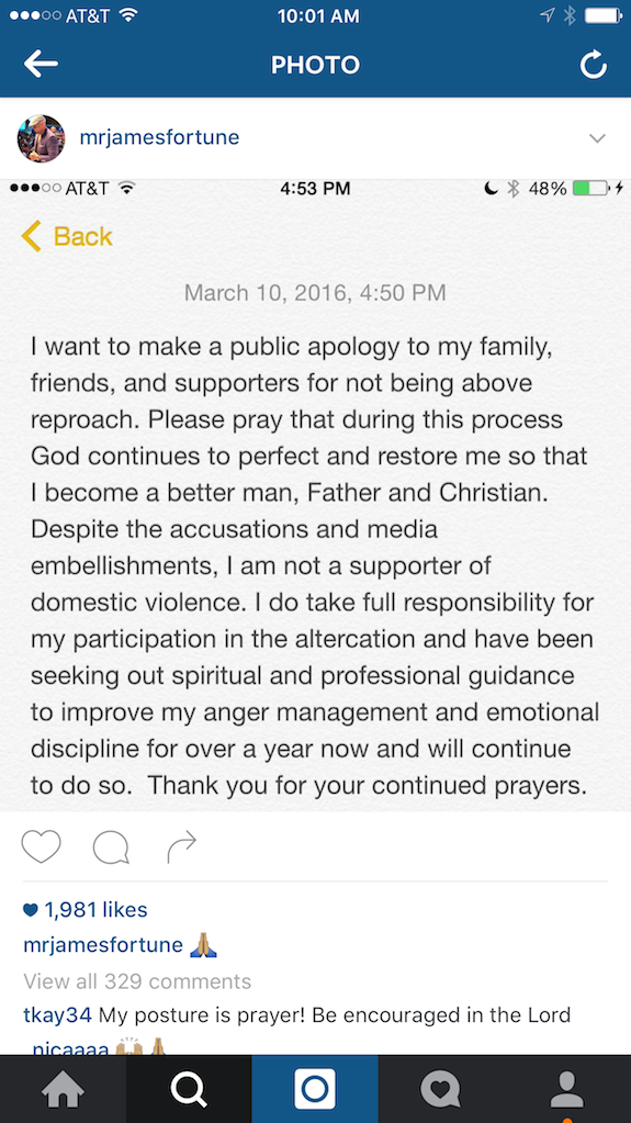 James Fortune Makes Public Apology After Pleading Guilty