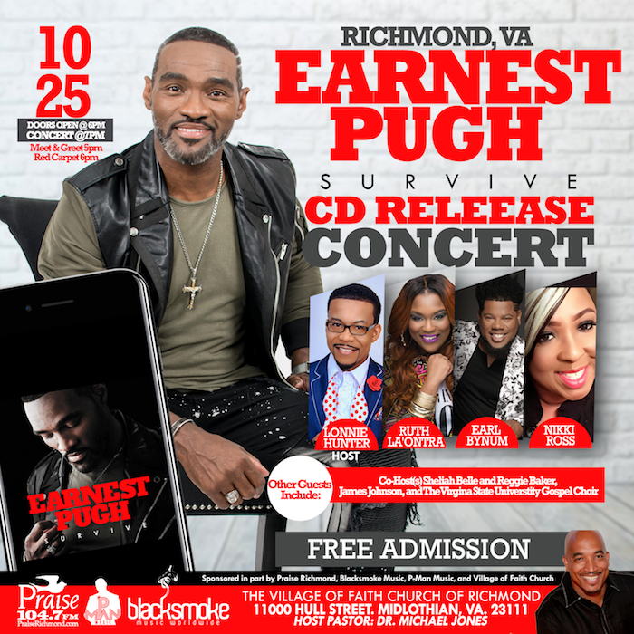 Earnest Pugh&#8217;s Album &#8220;Survive&#8221; Out Friday! Album Release Party in Richmond, VA