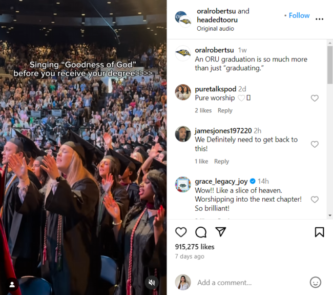Oral Roberts University Graduation Video Goes Viral Hits 8 Million Views on Instagram