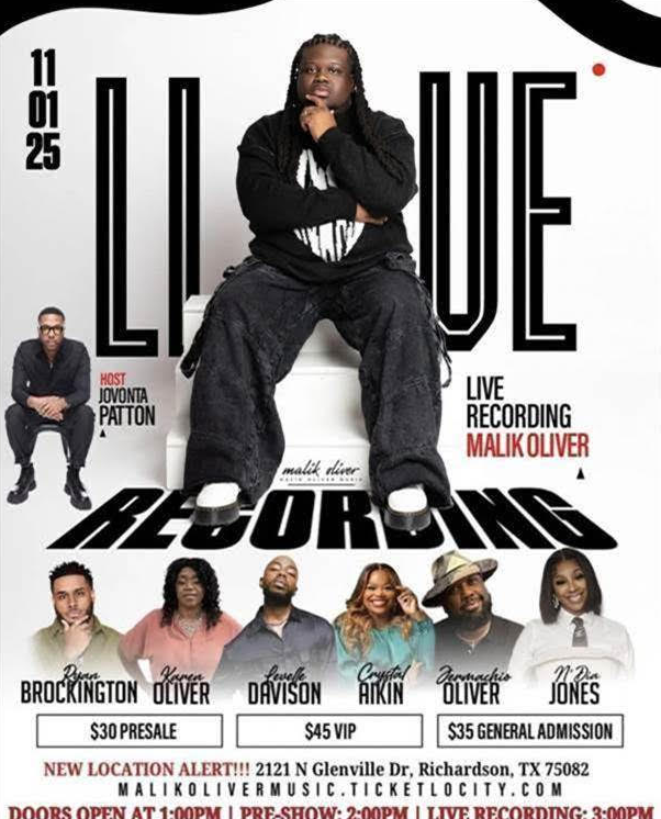 Malik Oliver Preps for LIVE Recording November 1st