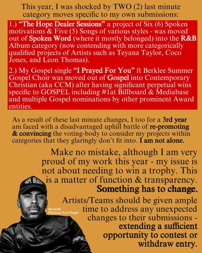 MAJOR. Addresses The Recording Academy in Open Letter Over GRAMMY Concerns