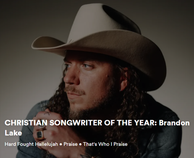 Brandon Lake Wins ASCAP Christian Songwriter of the Year Again